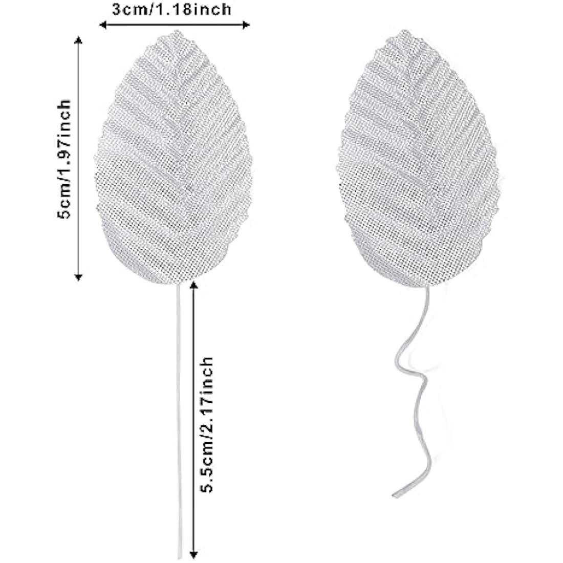 MWOOT 200Pcs Artificial Rose Leaves, Fake Single Leaf for Crafts, Silver Faux Silk Leaves for DIY Cake Bouquet Wreaths Christmas Wedding Party Festival Table Decoration, Wired Silver Leaves
