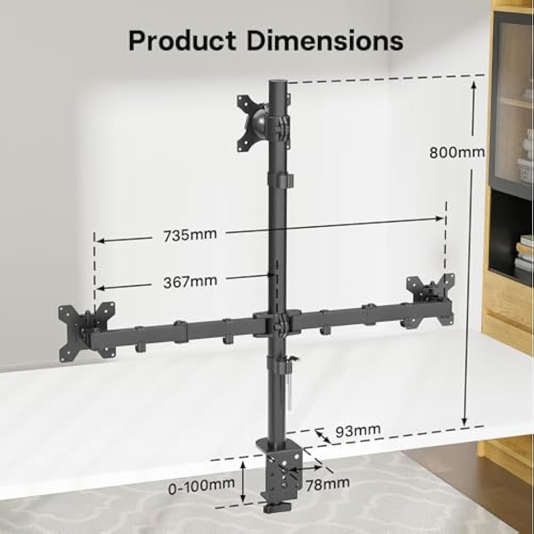 Bontec Monitor Halterung 3 Monitore, Höhenverstellbar, 360° Drehbar, Für 27-32 Zoll Monitore, Max. 30kg Pro Arm, Zwei Installationsoptionen, Für Büro und Gaming, VESA 75x75/100x100mm