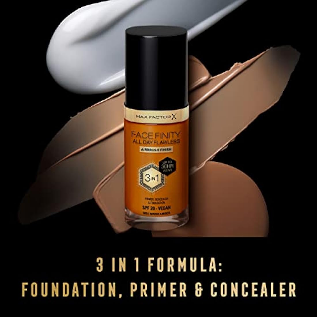 Max Factor Facefinity 3-in-1 All Day Flawless Liquid Foundation, SPF 20 - 91 Warm Amber, 30 ml