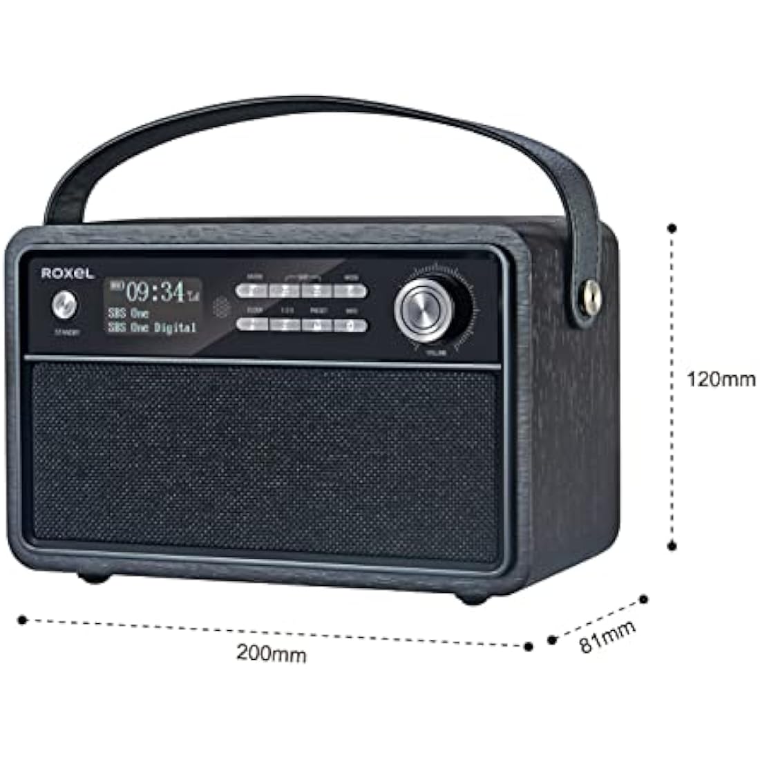 Roxel Retro D1 Vintage DAB+/FM Radio Wireless Speaker | Bedside Alarm Clock with Sleep Function. Rustic Exterior, Mains and USB Rechargeable, TF card, AUX and USB Compatible (Black)