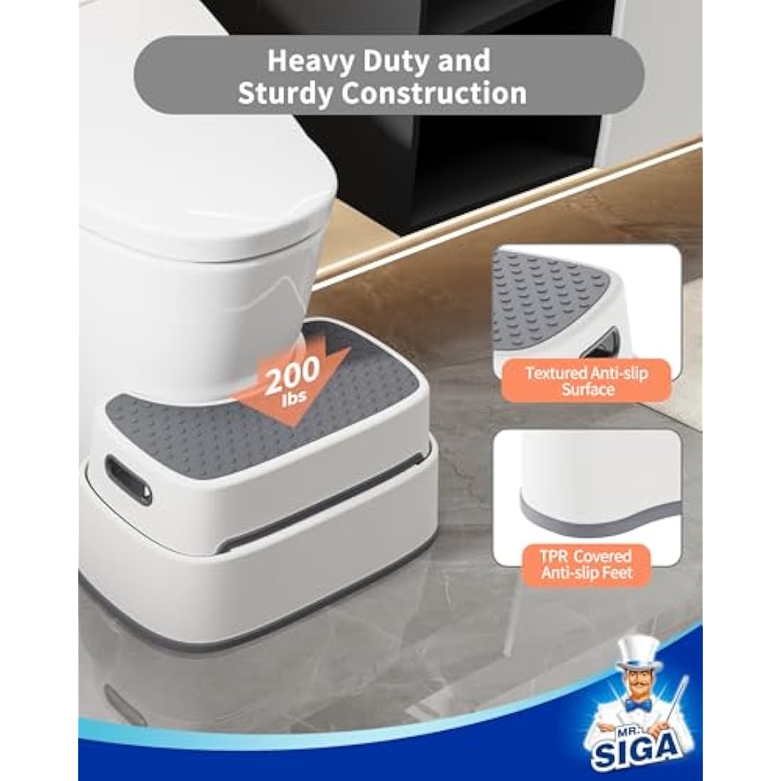 MR.SIGA Toilet Stool Squat Adult, Bathroom Stool Heavy Duty, Anti Slip Toilet Step for Bathroom, Toddler Step for Kids