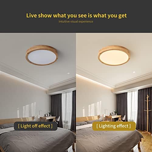 Schindora Wooden LED Ceiling Light,20W Warm White 3000K 1600 LM,Round Wood Ceiling Lights Ø30cm for Lounge Living Room Kitchen Dining Room Hallway Home Office Children's Room
