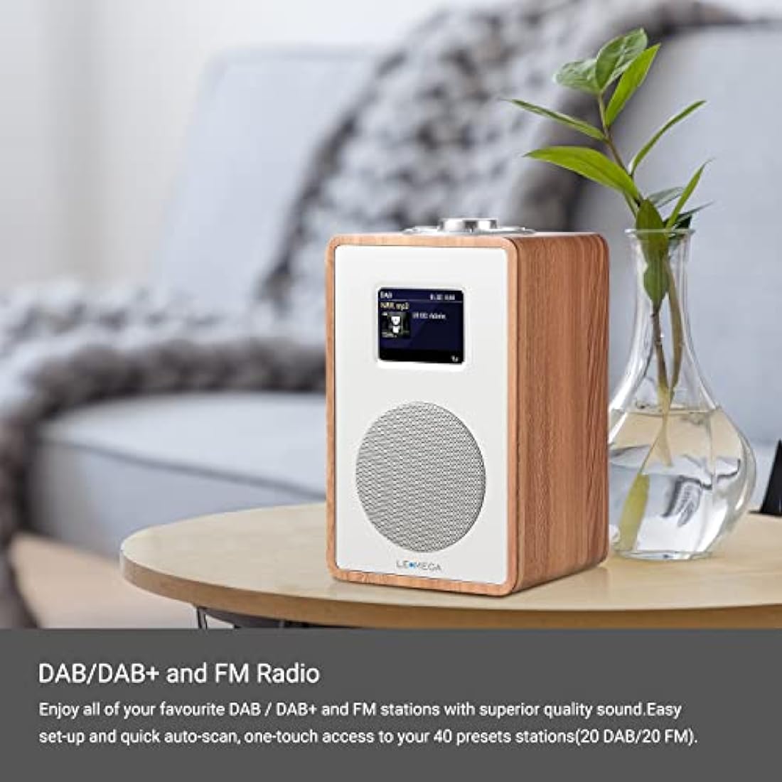 LEMEGA CR4 DAB/DAB+/FM Digital Radio with Bluetooth,Portable DAB Radio with Mains Powered,Dual Alarms Clock with Snooze,Colour Display,Wooden Effect - Walnut