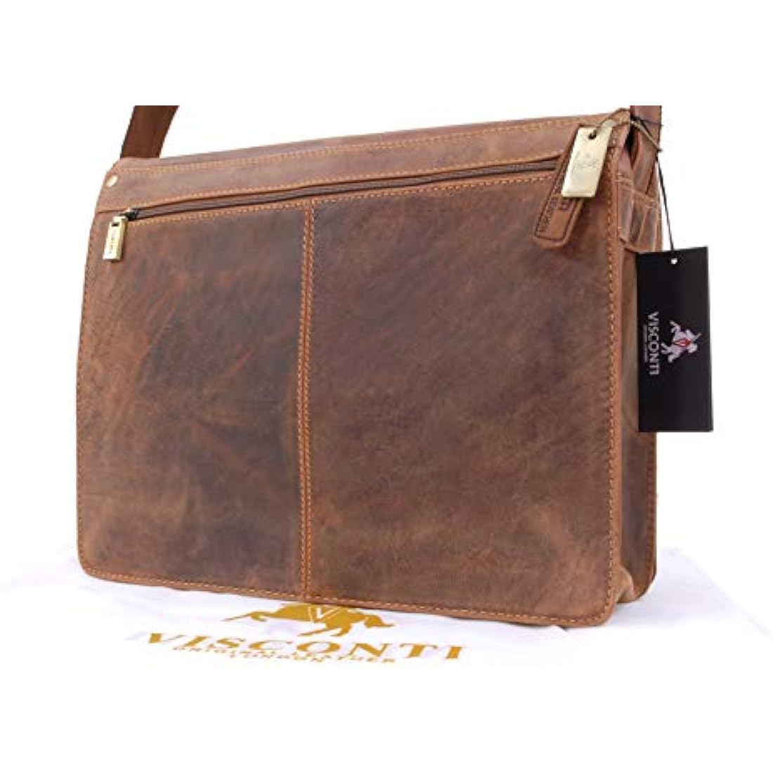 VISCONTI - Leather Messenger Shoulder Bag For Men - Fits 13 to 14 Inch Laptop - Medium/Large Work Bag For A4 Notebooks - 18548 Harvard