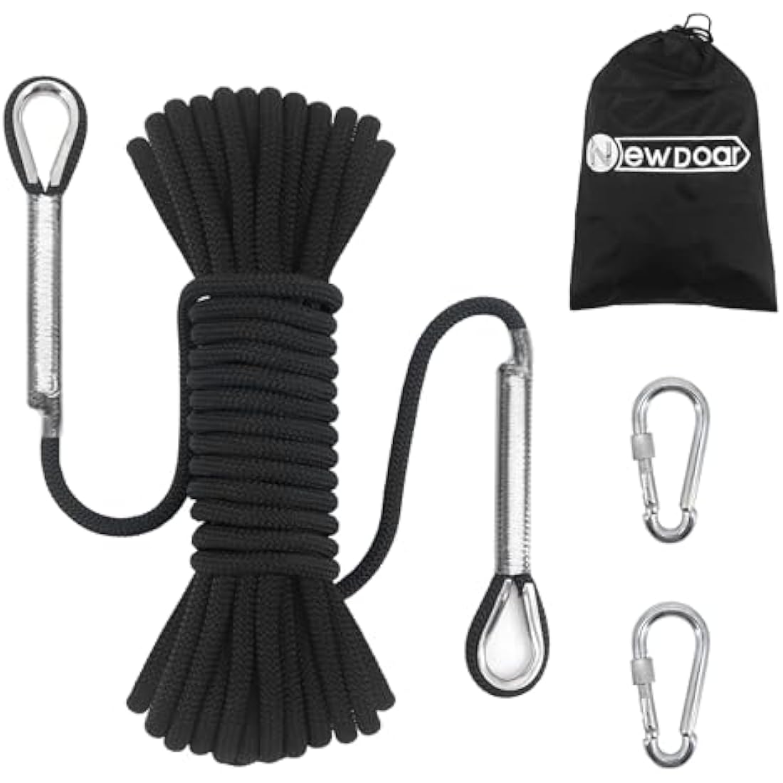 NewDoar 14KN Static Climbing Rope 8mm Accessory Cord Equipment 33FT(10M) 66FT(20M) 98FT(30M) 165FT(50M) Escape Rope with 2 Carabiners for Ice Climbing Fire Rescue Rope Safety Rope