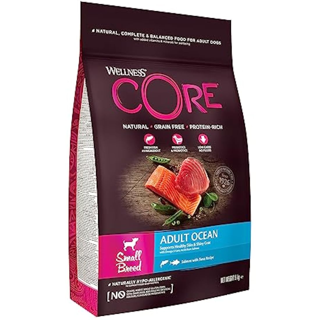 Wellness CORE Small Breed Ocean, 5kg, Salmon & Tuna, Dry Dog Food for Small Breeds, Grain-Free, High Fish Content, Protein-Rich, Supports Healthy Skin & Shiny Coat