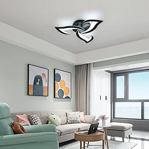 SENQIU Modern LED Ceiling Light, 36W 3 Heads Petals LED Ceiling Lights, Cool White 6500K, Flower-Shaped Chandelier Lighting Fixture for Living Room Bedroom Dining Room, Black