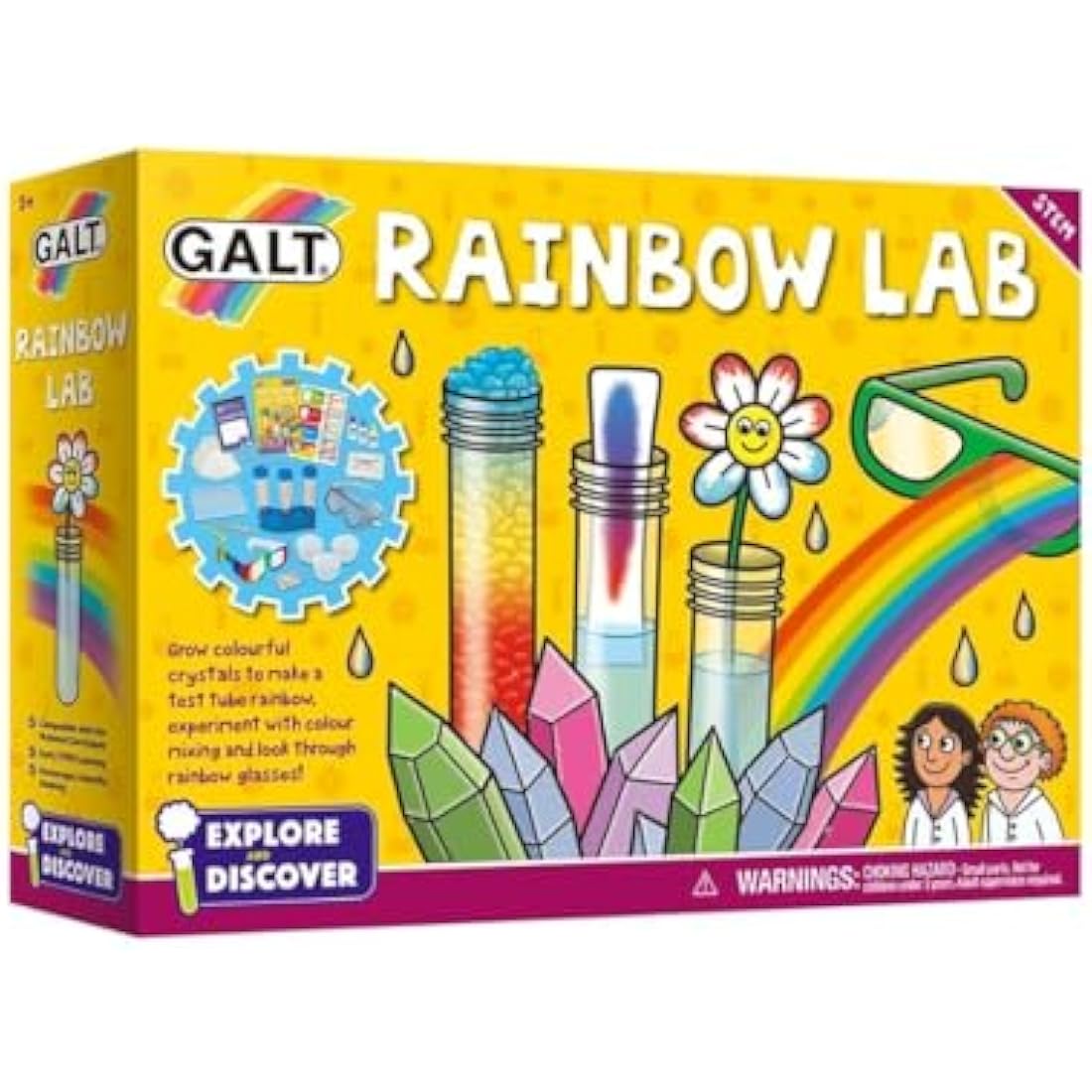 Galt Rainbow Lab - Explore & Discover Childrens Science Kit - 12 Science Experiments for Kids, Colourful Crystals - STEM Toys & National Curriculum Compatible - Gifts for Boys & Girls Ages 5 P