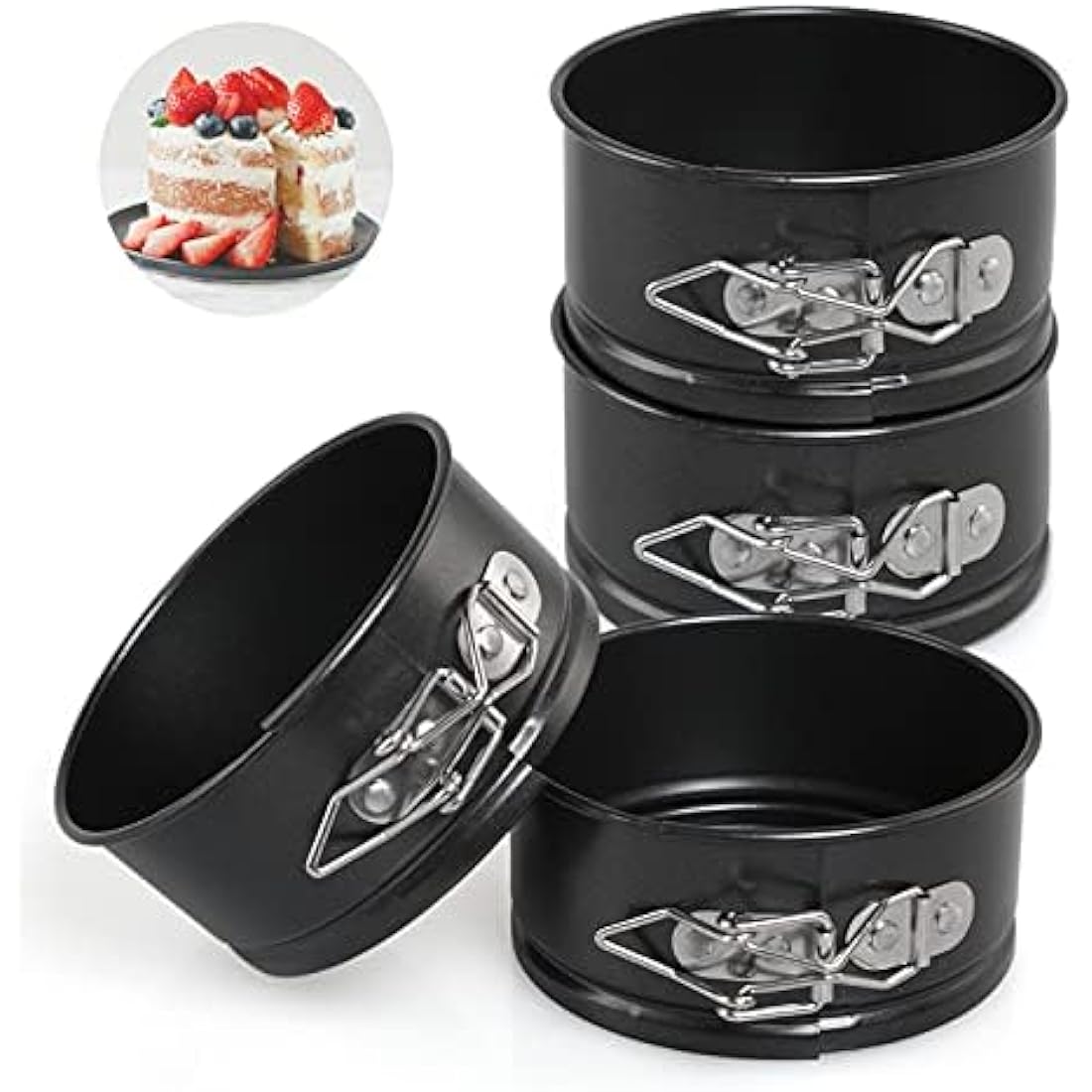 LEADSTAR Cake Tins for Baking, 4 Inch Mini Springform Cake Tin Set Small Cheesecake Tins Moulds Pan Round with Removable Bottom Non-Stick Coating for Pie Cheesecake Pizzas Quiches (Rotundity)