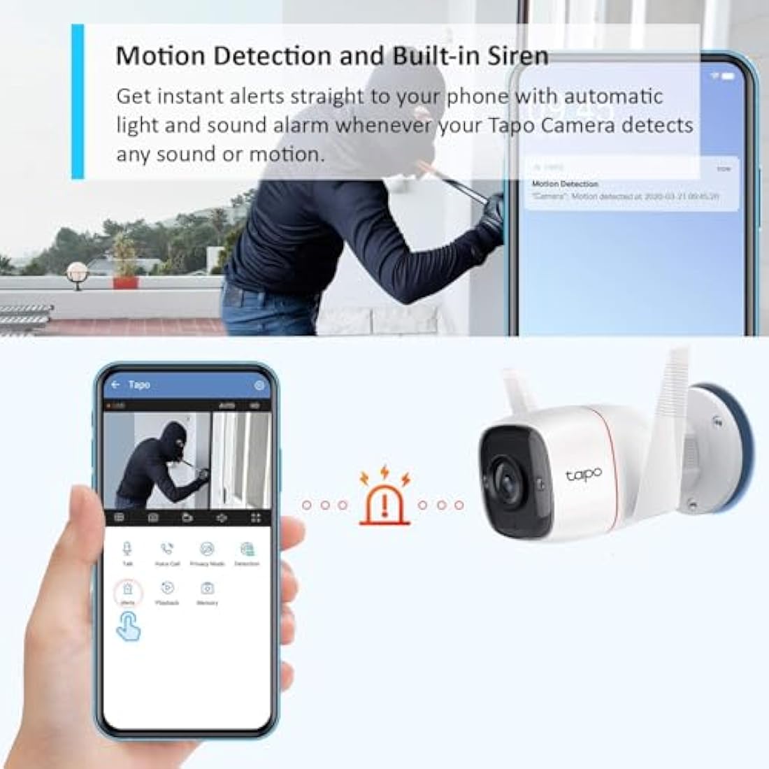 Tapo C310 2K 3MP Wired Security Camera Outdoor, Motion Detection, IP66, Built-in Siren, 2-Way Audio, Night Vision, Cloud and Local Storage, Works With Alexa and Google, No Monthly Fee