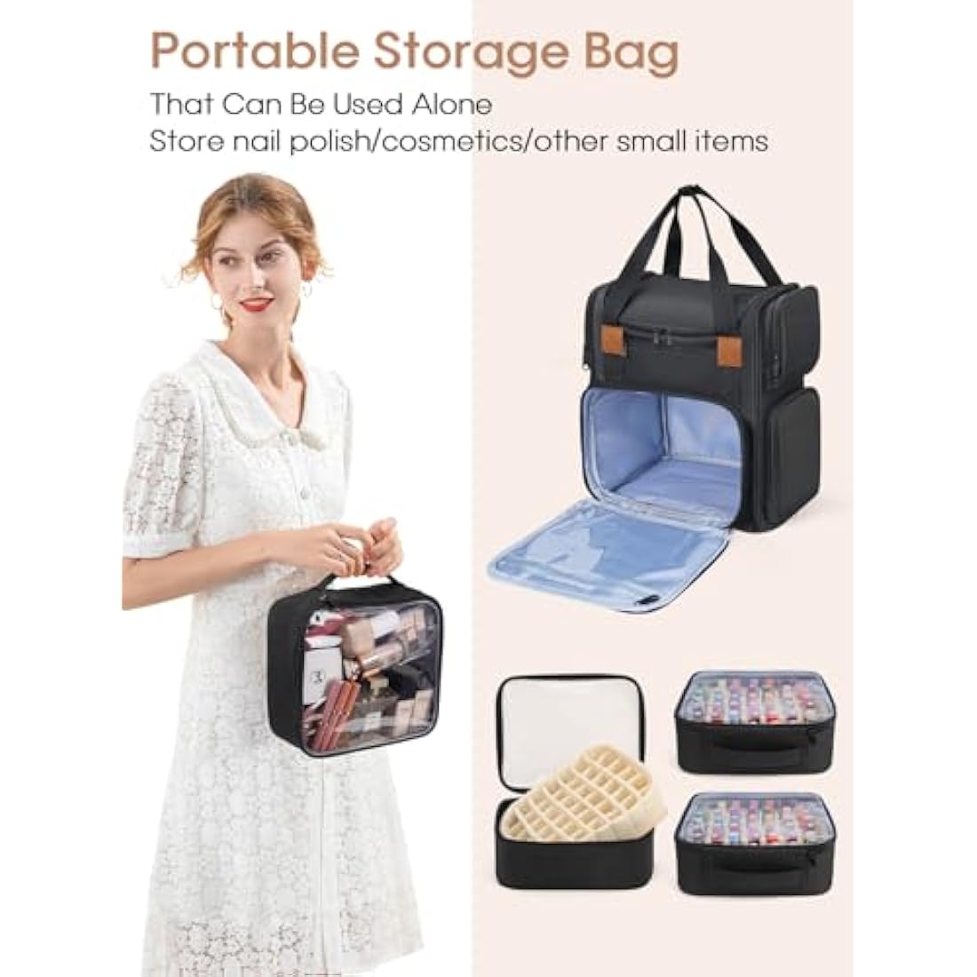 Deciniee Nail Polish Storage Organizer Bag: Large Gel Nail Polish Backpack Holds 84 Bottles Nail Polish and Nail Lamp - Double Layer Nail Varnish Storage Bag for Women Girl