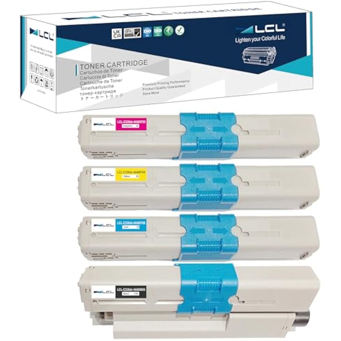LCL Compatible Toner Cartridge 44469803 44469706 44469705 44469704 for Oki C310dn C330dn C331 C510dn C511 C511dn C530dn C531 C531dn MC351 MC352dn MC361 MC361dn MC362dn MC561 MC561dn mc562 (4PK KCMY)