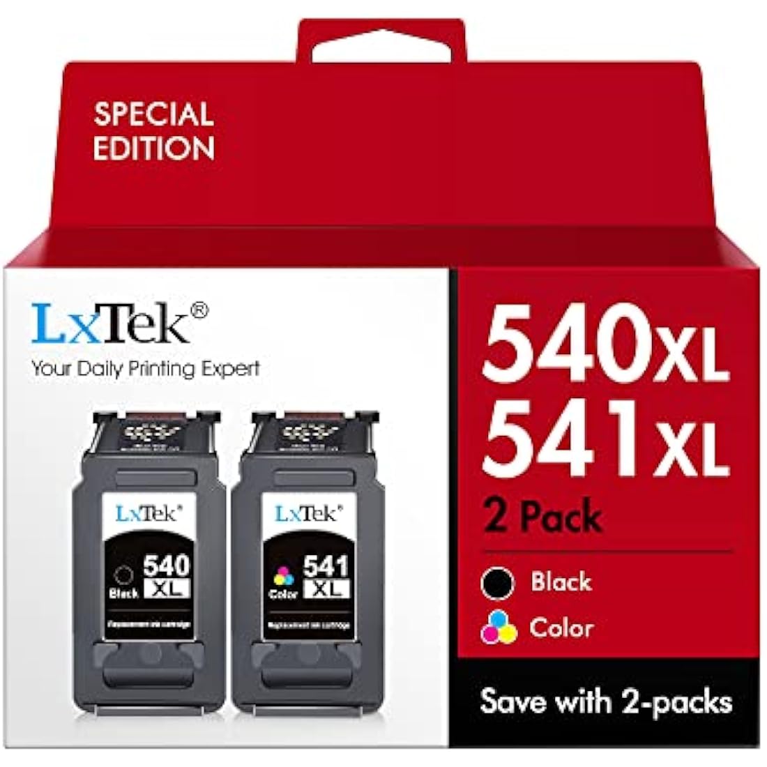LxTek High Yield PG-540XL CL-541XL Ink Cartridges for Canon 540XL 541XL Ink Compatible with Canon Pixma TS5150 TS5151 MG3650 MG3650S MG3600 MG4250 MX475 MG3250 MG3550（Black Colour, 2-Pack）