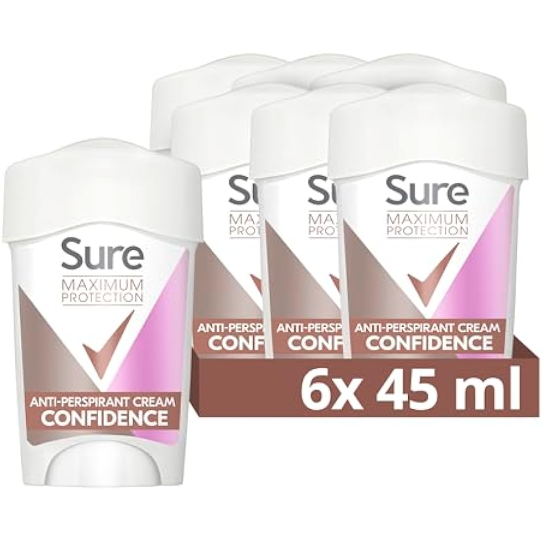 Sure Maximum Protection Confidence Anti-Perspirant Cream Women's Deodorant Stick with 3x stronger* sweat protection for 96 hour sweat and odour protection 6x 45 ml