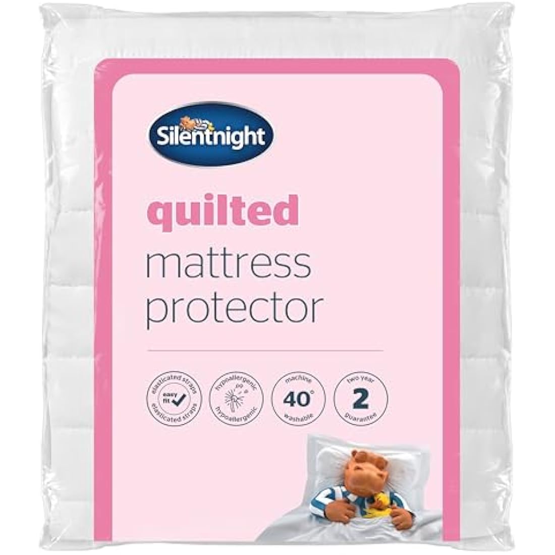 Silentnight Quilted Mattress Protector – Premium Luxury Soft Cosy Mattress Cover Protector Pad with Extra Deep Fit Elasticated Straps – Hypoallergenic, Super Soft and Machine Washable - King, White