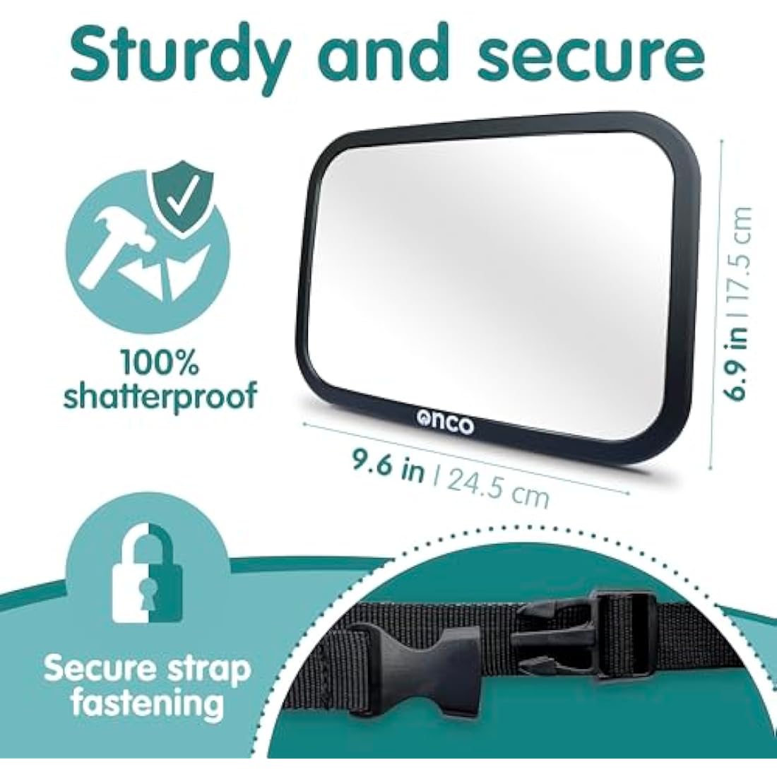 Onco Baby Car Mirror - 100% Shatterproof & Shakeproof, Award-Winning Car Mirror Baby Rear View, Non-Slip with 360° Rotation, Newborn Essentials