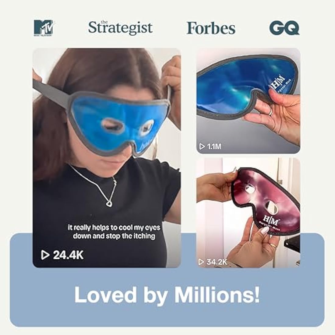 MyHalos Gel Eye Mask - Reusable Cooling Eye Mask with Adjustable Straps - Cold Mask for Puffy Eyes, Dark Circles and Hangovers - Eyes Ice Pack Compress for Sinus, Headaches & Puffiness, Pink