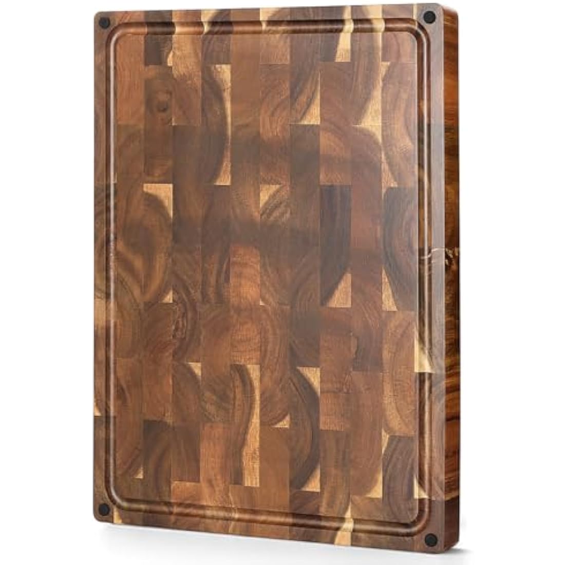 XINZUO Large Thick End Grain Acacia Wood Cutting Board- (19''L x 14''W x 1.5''T) Reversible Wooden Chopping Board with Non-Slip Feet, Built-in Handles and Juice Groove- Butcher Block Cutting Board