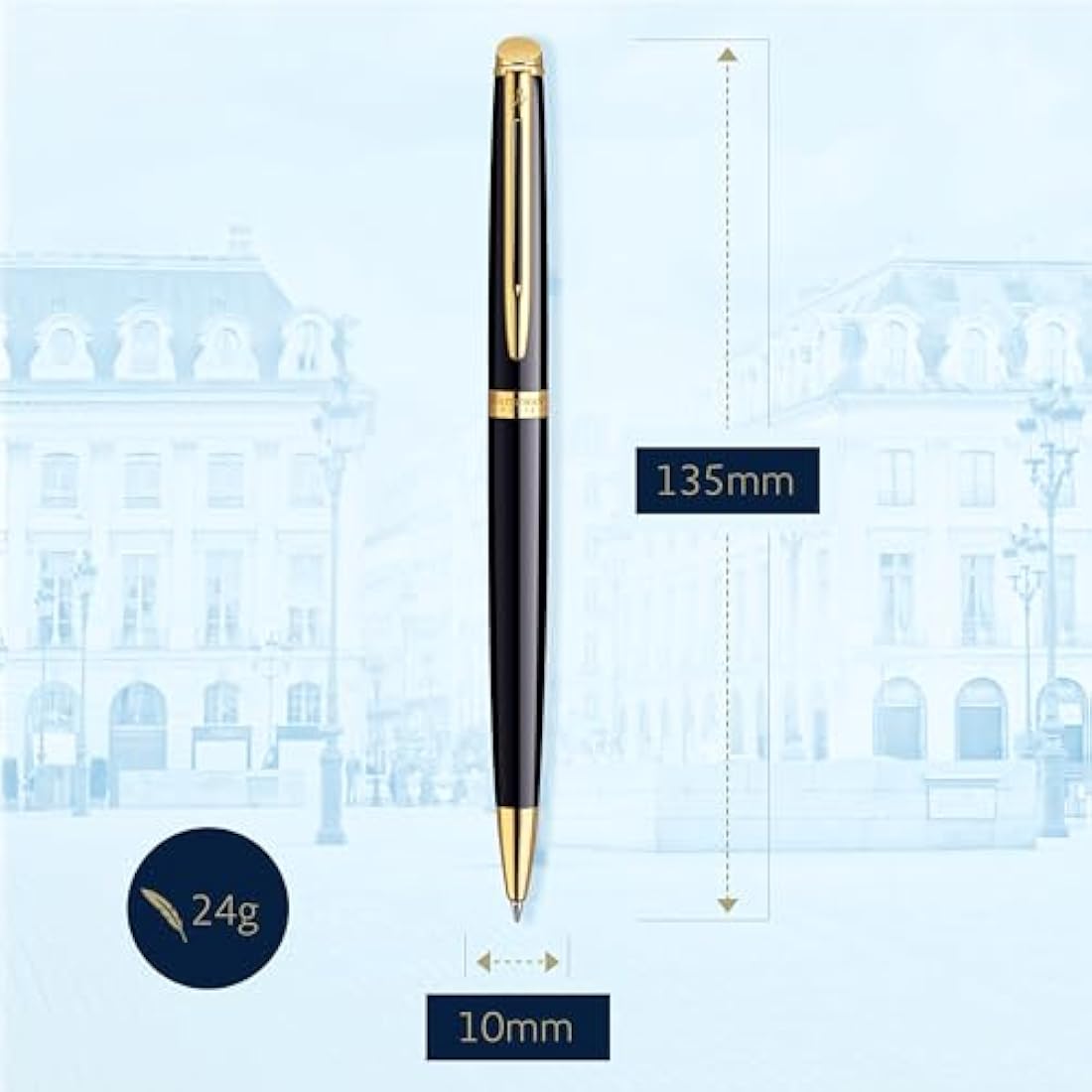 Waterman Hémisphère Ballpoint Pen | Gloss Black with 23k Gold Trim | Medium Point | Blue Ink | Gift Box