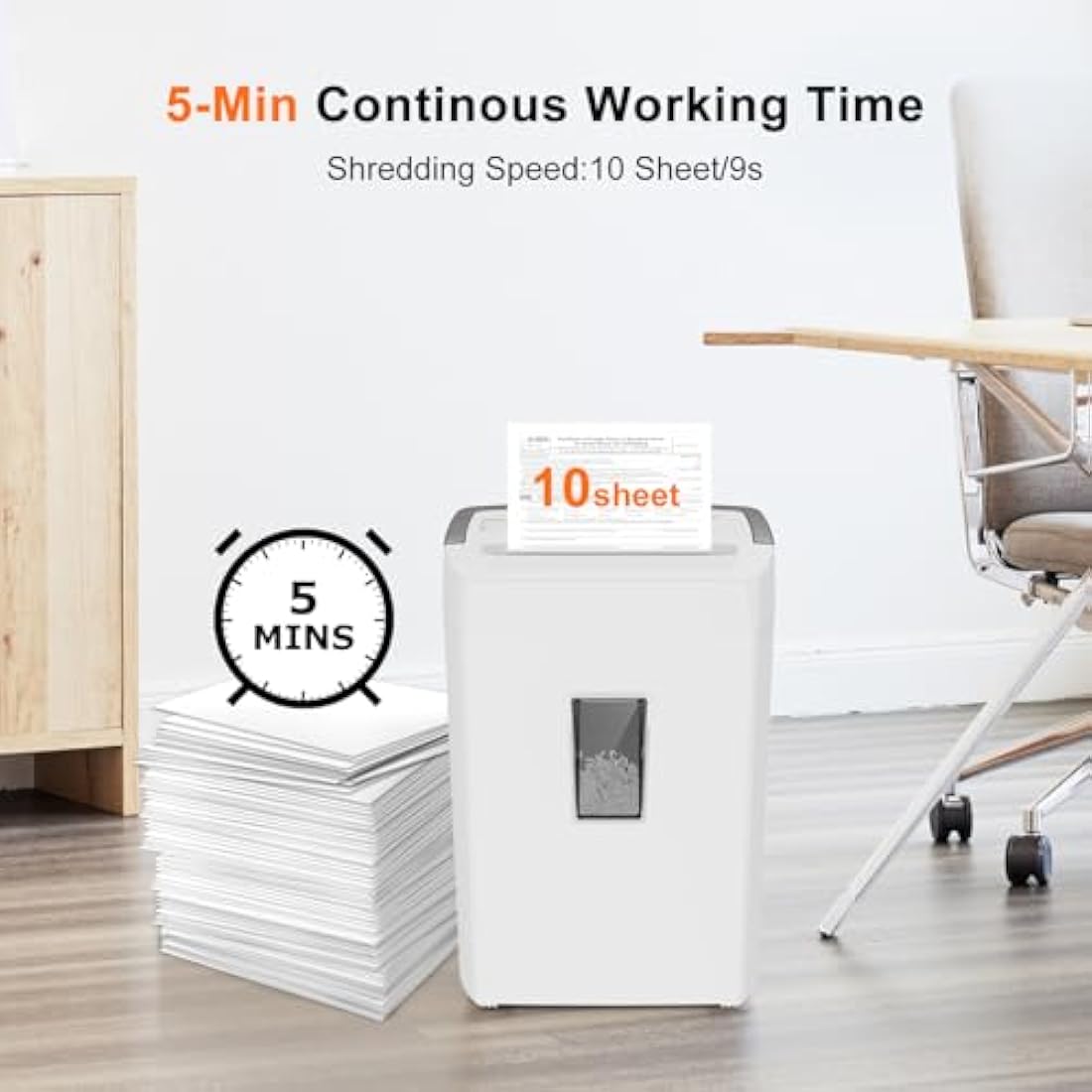 Bonsaii 10 Sheet Micro Cut Paper Shredder for Home & Office Use, P-4 High Security (5×12mm), 21L Bin, Shreds Credit Cards, Staples & Paper Clips, Overheat Protection, Manual Reversal, White, C275-B
