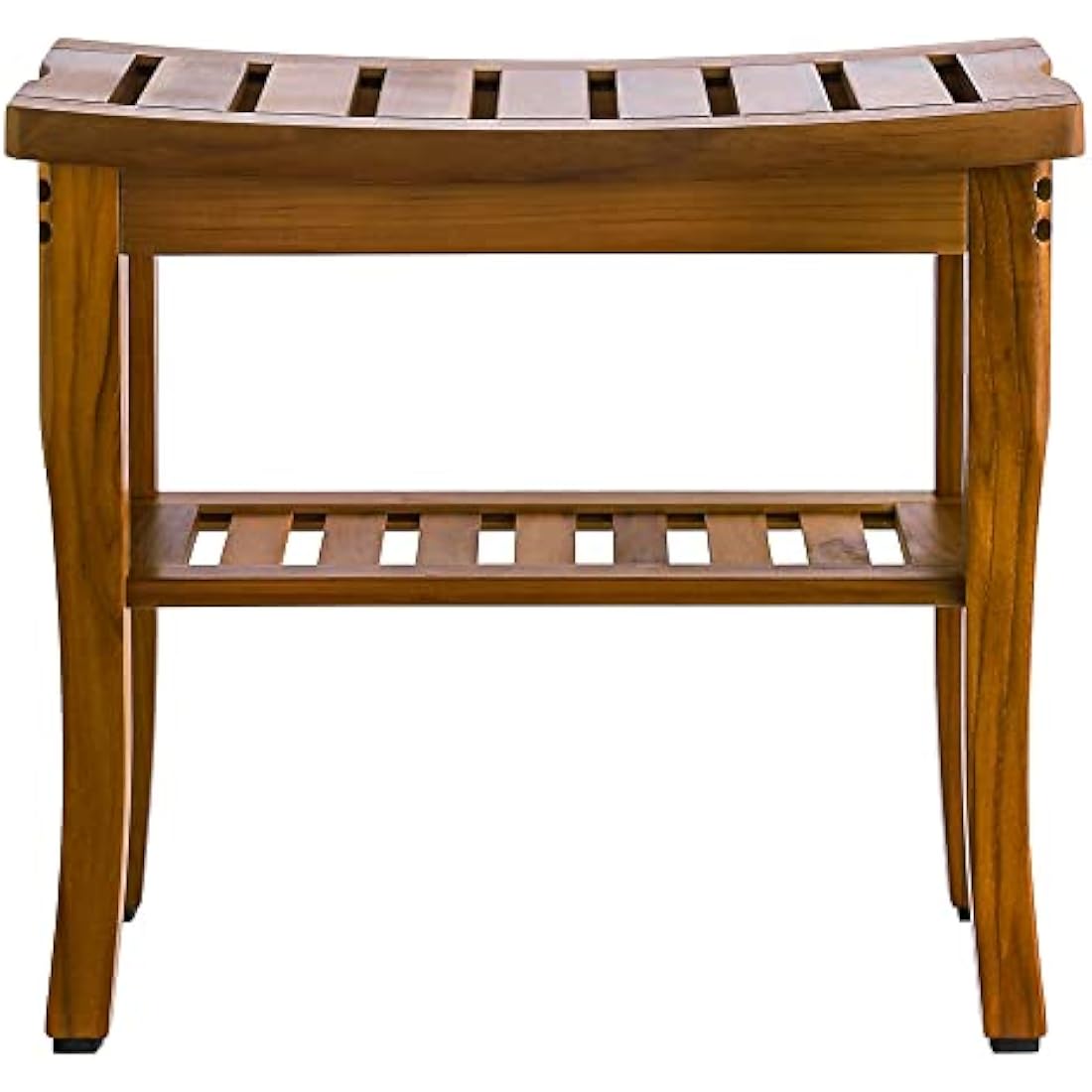 VaeFae Teak Shower Bench, Spa Bath Shower Stool with Storage Shelf, Wooden Seat Stool for Bathroom