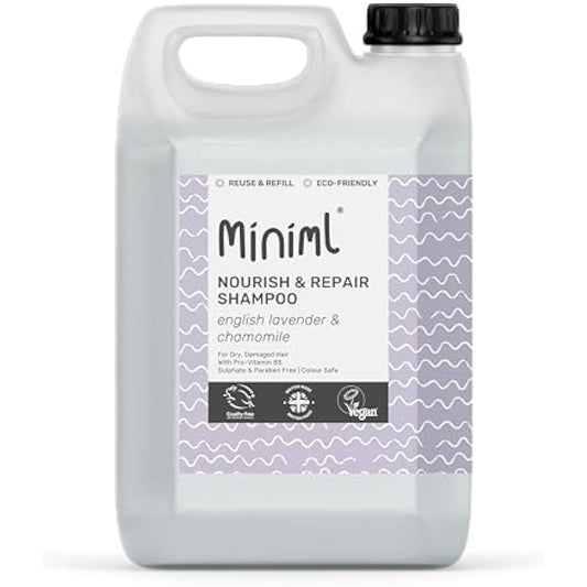 Miniml Natural Eco Hair Shampoo - Nourish and Repair – 5L Refill Lavender and Chamomile - For Dry, Damaged Hair with Pro-Vitamin B5 - Sulphate & Paraben Free, Vegan & Cruelty Free