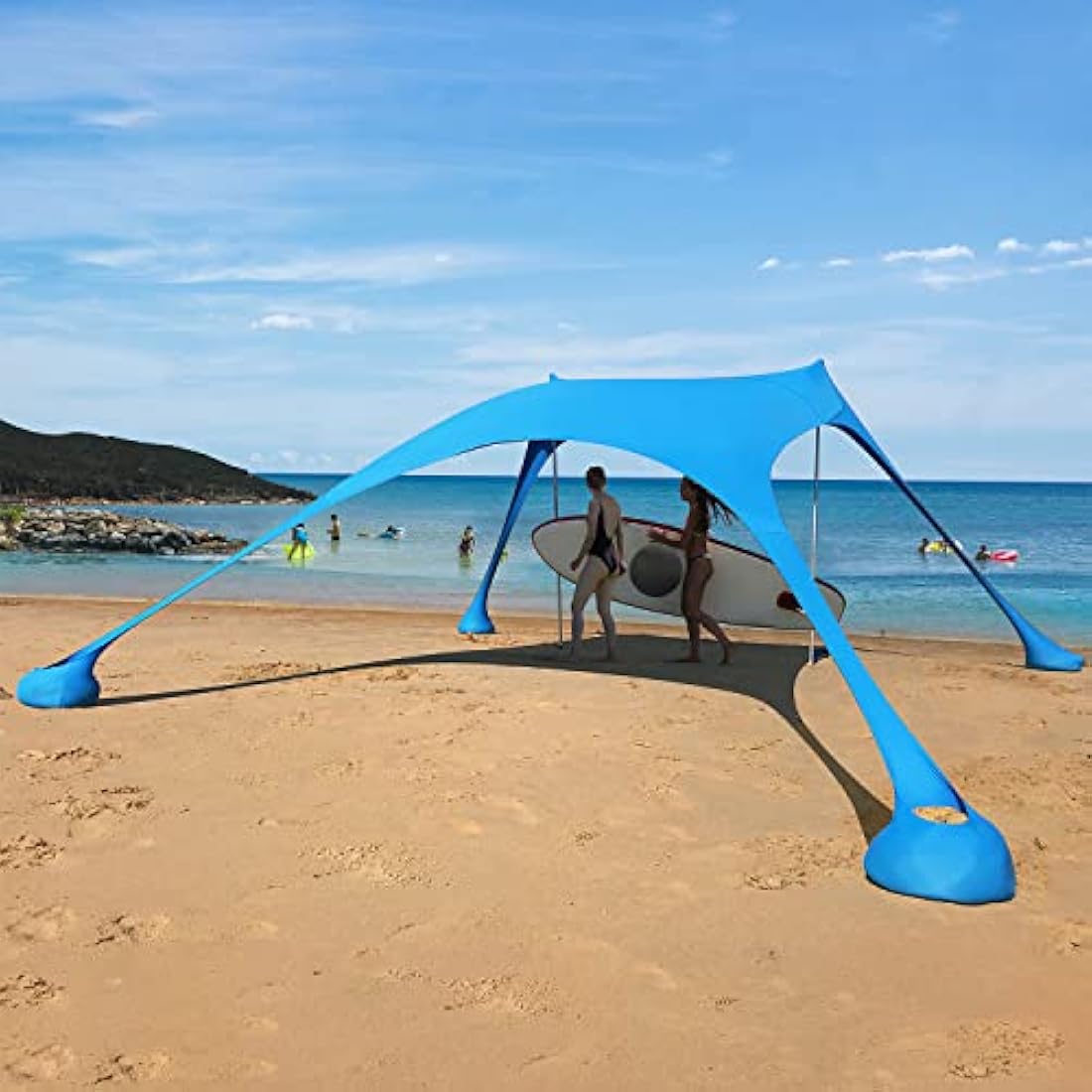 Beach shade tent awning 4-5 people beach sunscreen anti-UV portable umbrella (Blue)