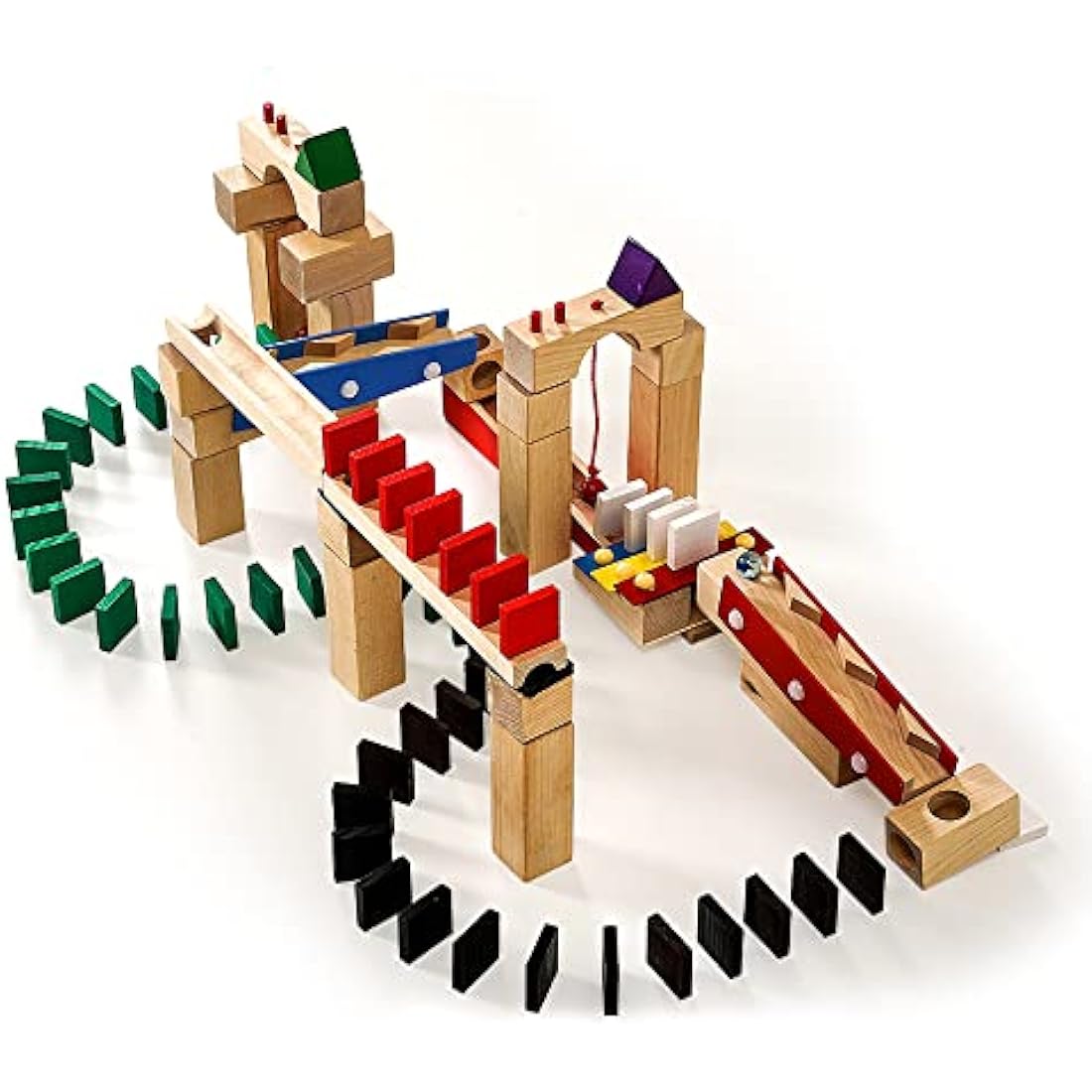 Calmado - 200 pcs Marble Run Wooden Set/Ball Track Set for Kids/Girls/Boys Made of Beech Wood + Bag + Instructions