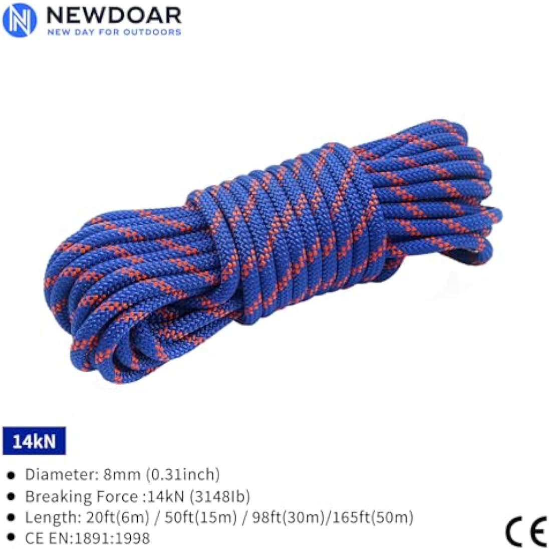 NewDoar Outdoor Rope 14KN/18KN 8mm/10mm High Strength Accessory Cord Rope Double Braid Multifunctional Cord for Camping, Hiking, Fishing, Hauling Loads, Hammocks,Tents