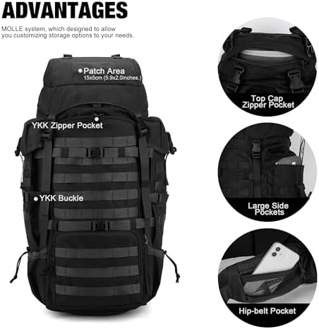 Mardingtop Tactical backpack Large Backpack Military Rucksack Hiking Backpack Camping Backpack Patrol Molle Pack with Rain Cover for Outdoor Trekking Mountaineering Hunting