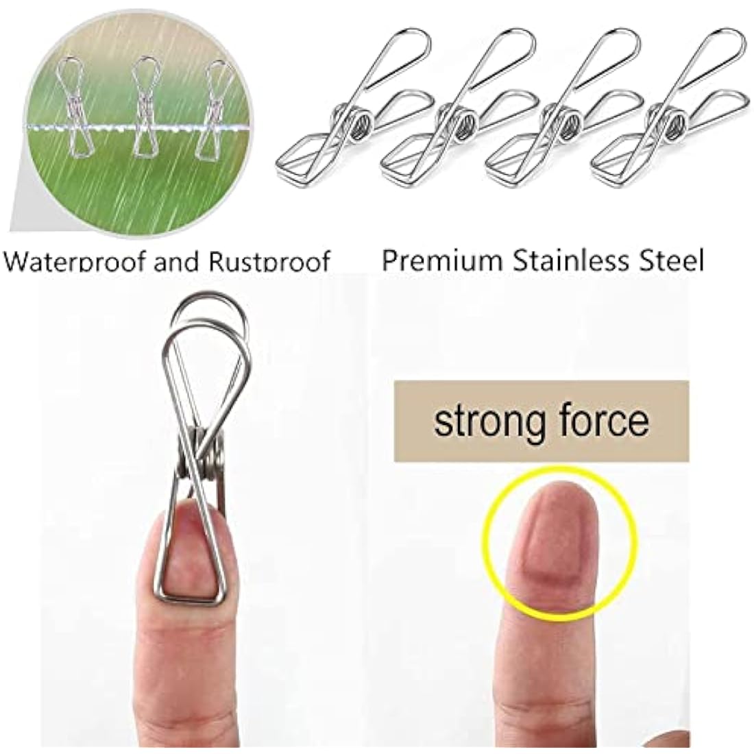 Skroad 48 Pack Clothes Pegs, Stainless Steel Laundry Hanging Clothesline Clips for Clothes, Paper Files, Snacks Seal