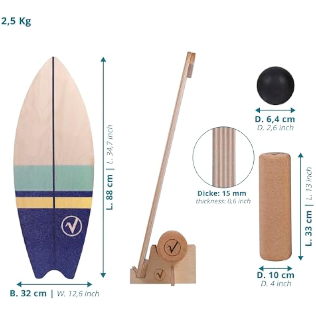 valuents Wooden Surfboard Balance Board with Roller for Neuromuscular Response Training + More: Stand