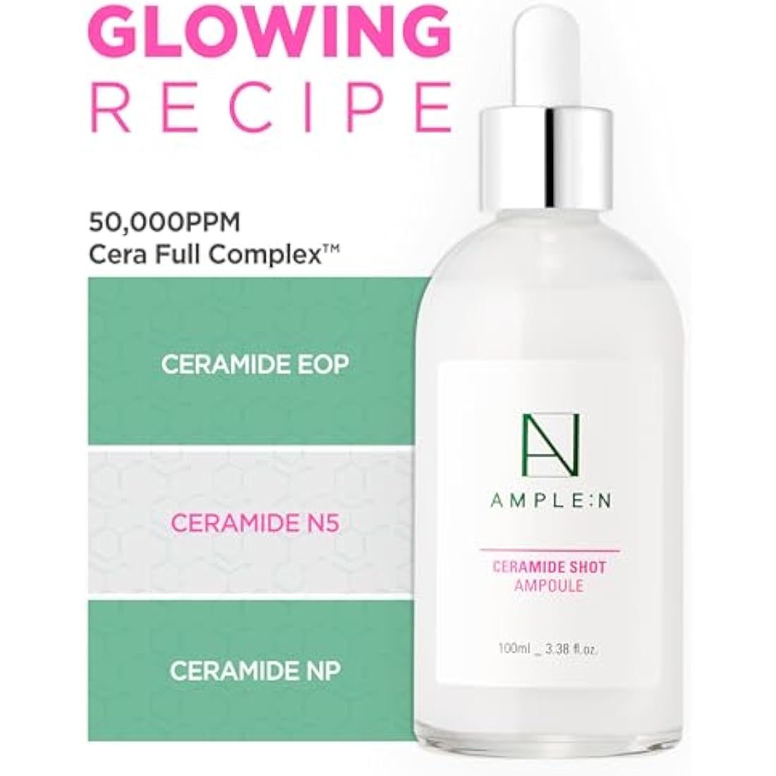 CORÉANA AMPLE:N Ceramide Shot Ampoule 3.38 fl. oz. (100ml) - Highly Concentrated Ultimate Hydrating Facial Serum for Dry and Rough Skin, Moisture-Locking, Reduced Wrinkles