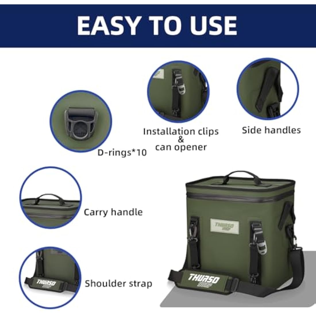THURSO SURF Soft Cooler 24 Can Portable Ice Cooler Bag — 48 hr Insulation Leakproof & Airtight Waterproof Zipper Floating Beach Cooler for Travel Camping Kayak Paddleboard
