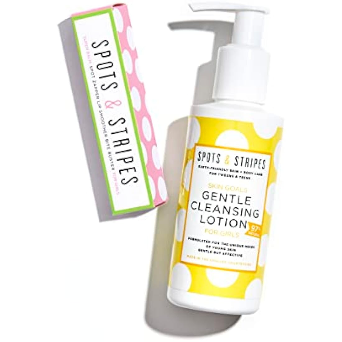 Spots & Stripes - Starter Skincare Set for Girls, Easy-to-Use and Natural Essentials for Teen and Young Skin, with Virgin Coconut, Kanuka and Niaouli, Super Gentle (150ml and 15g)