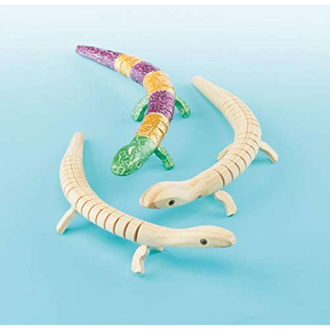 Baker Ross EF609 Flexible Wooden Lizards Craft Project — Ideal for Kids' Arts and Crafts, Gifts, Keepsakes and More (Pack of 3), 22 cm Long