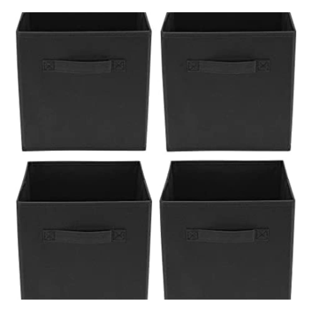 RampSupplies Black Foldable Storage Cubes with Handles, 30cm x 30cm x 30cm,Fabric Storage Boxes