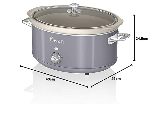 Swan SF17031GRN Retro Slow Cooker with 3 Temperature Settings, Keep Warm Function, 6.5L, 320W, Retro Grey