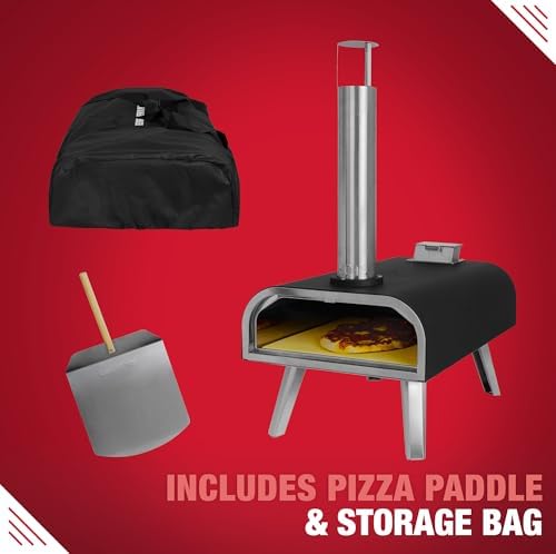 George Foreman Outdoor 16 Inch Wood Pellet Portable Wood Fired Pizza Oven Black with Paddle and Carry Bag, BBQ Oven & Smoker, Foldable Legs GFWPPO2BPC