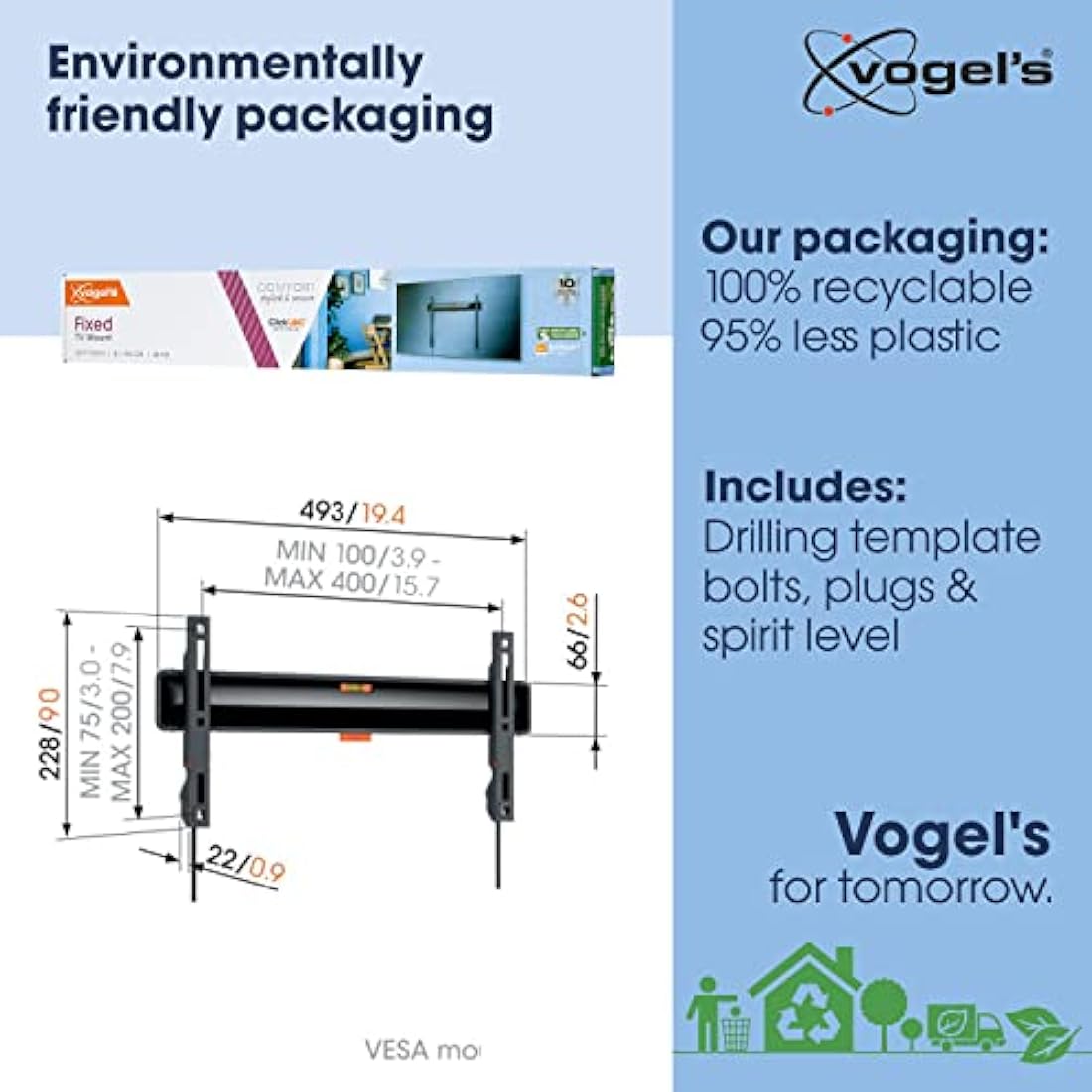 Vogel's TVM 3405SP flat OLED TV wall mount for 32-77 inch televisions, Maximum 50 kg, Maximum VESA 400x200 like the LG OLED B and C series, Distance from wall only 2.2 cm