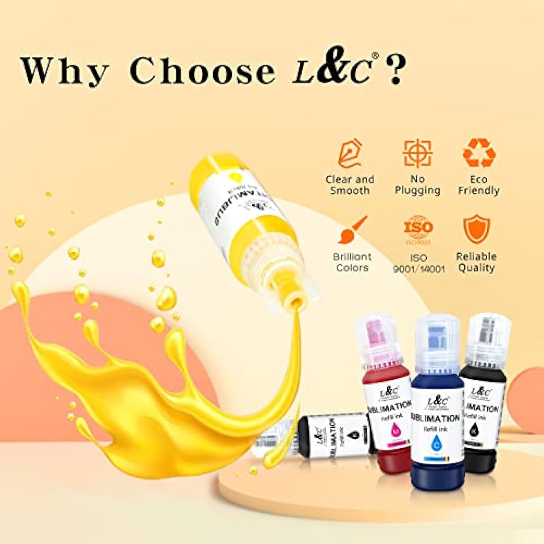 L&C 500ML Sublimation Ink for Epson Ecotank 2400 ET2830 2815 4810 ET2720 ET2760 ET2750 ET2850 EcoTank Printer (KKCMY)
