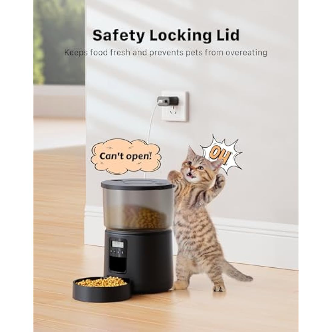 Automatic Cat Feeder Dry Food: Cat Feeder with Timer - Pet Food Dispenser Button Control 1-6 Meals - 3L Auto Dog Bowl with Customize Feeding Schedule - 10s Voice Recorder - Contains Desiccant