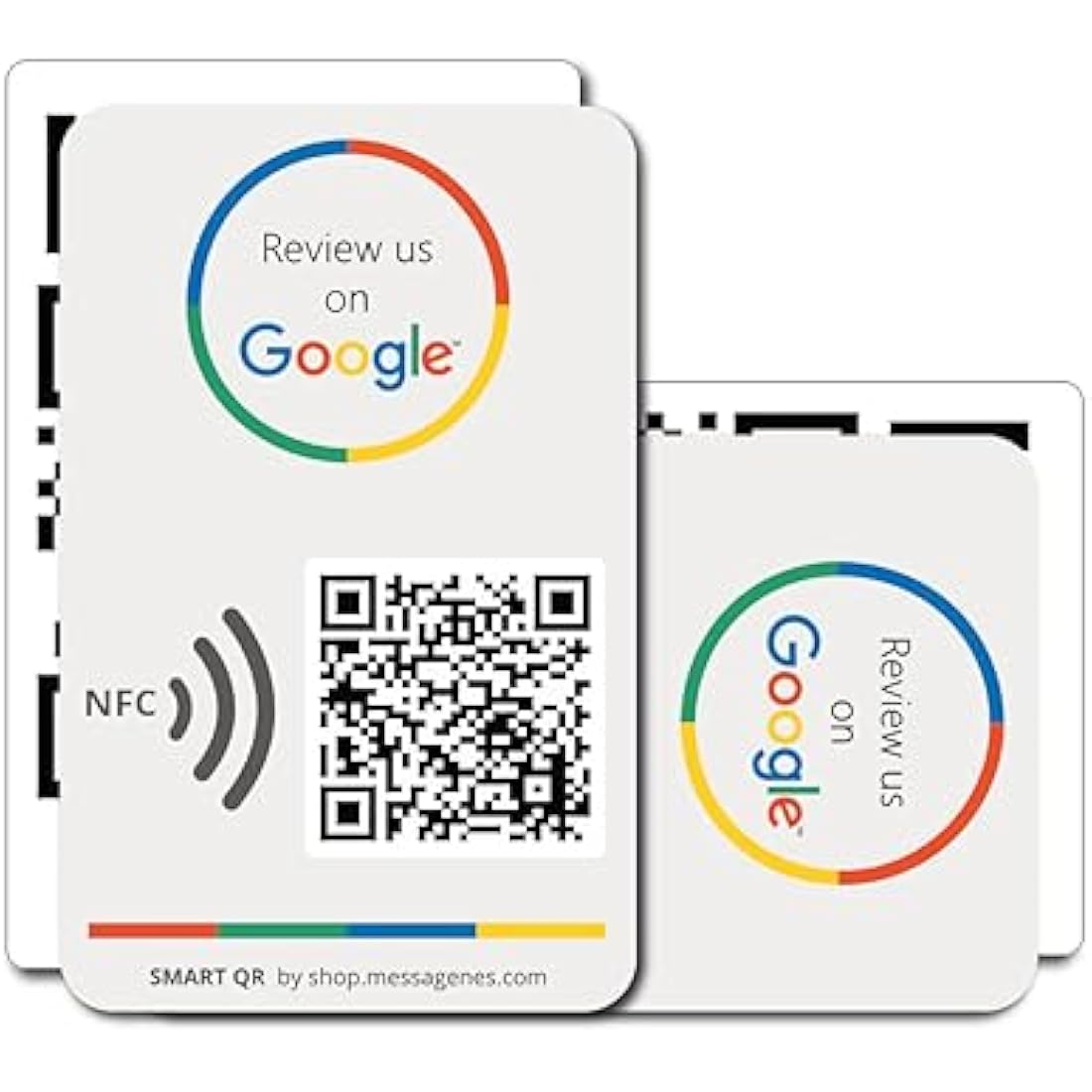 Reusable Review Tap Card for Google Reviews and Menu or Website- 2-Cards Pack - QR & Tap NFC Review + QR INFO Card - Review Us on Google Tap Card - iPhone & Android - Set Up at Home | by MESSAGENES