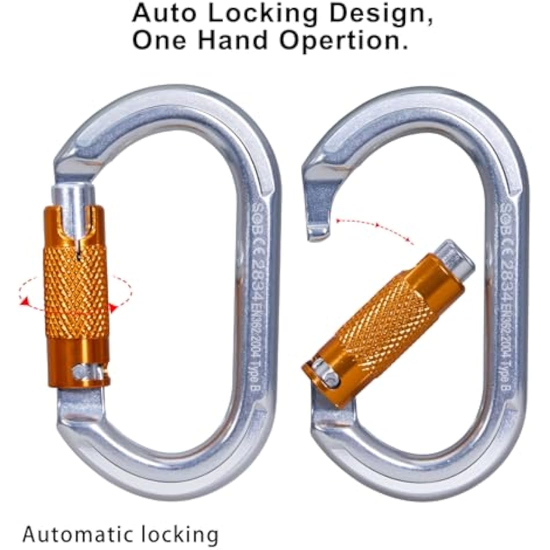 Climbing Carabiners, Auto Locking Carabiner Clips Heavy Duty for Rock Climbing, Camping, Dog Leash, Hammock, Swing, Water Bottle