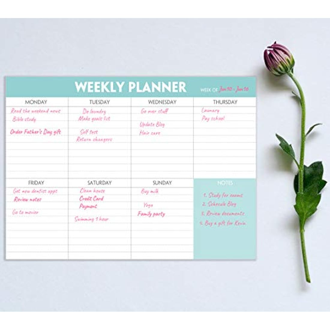 Weekly Planner Pad - Tear Off Planning Pad with Daily Schedule & Calendar, 52 Sheets, 100gsm Paper, Undated Weekly To Do List Notepad, 25.4x17.8cm