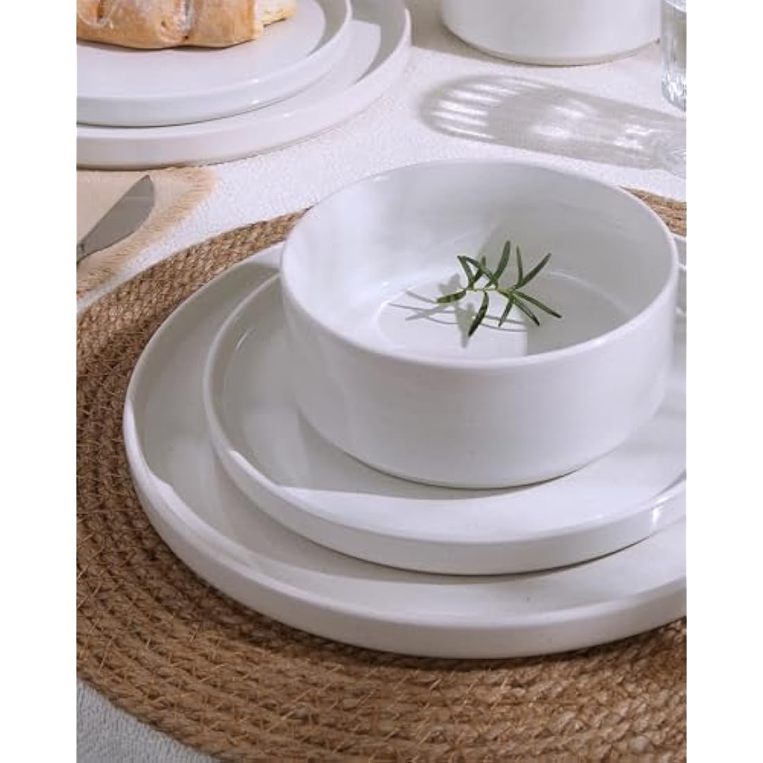 Richmount Nebula Dinner Set for 4, 12-Piece Speckled Dinnerware Stoneware Set, Scratch Resistant, Dishwasher & Microwave Safe, Dining Plates and Bowls Sets, White
