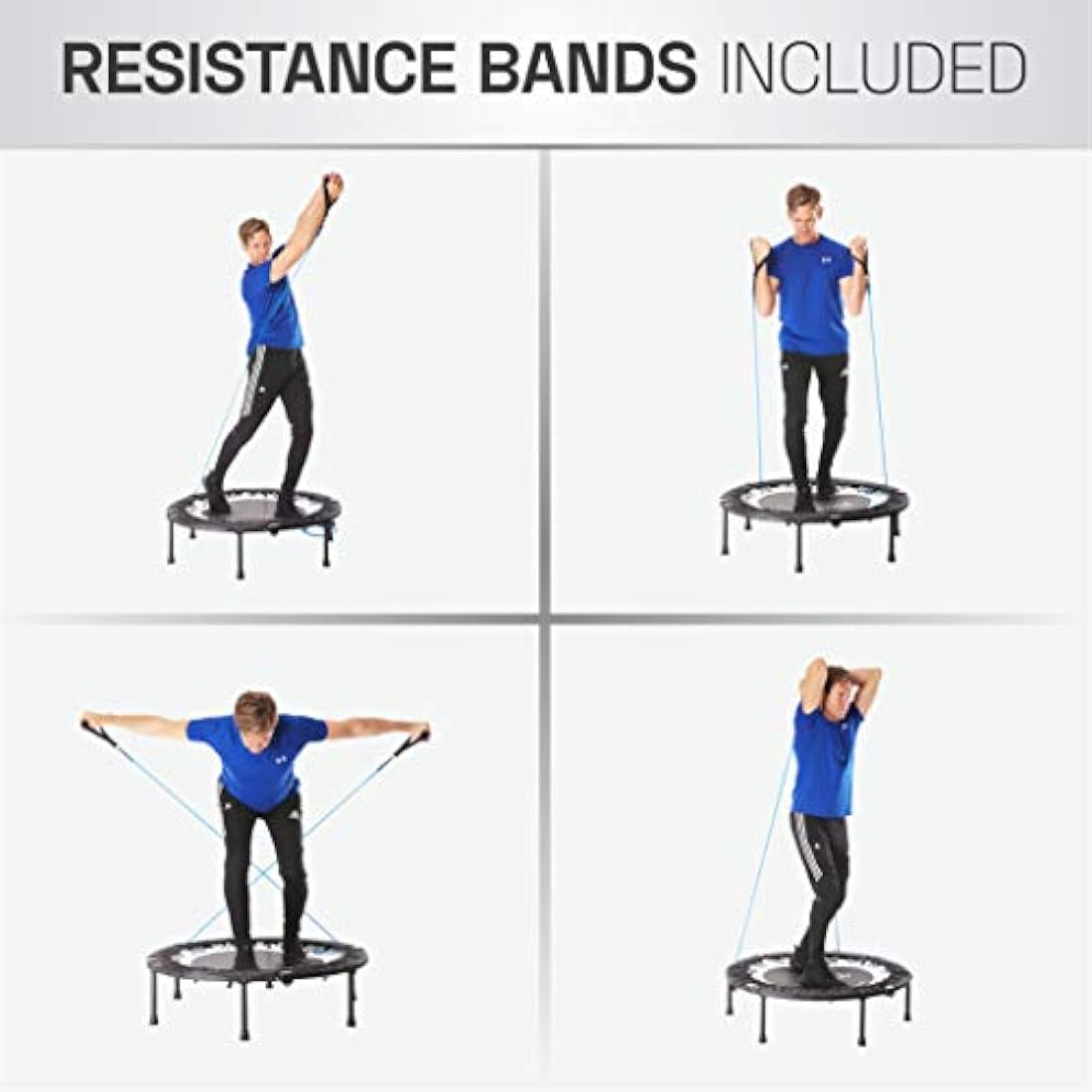 British Brand MaXimus PRO Folding Rebounder Fitness Trampoline | Voted #1 Indoor Mini Exercise Trampoline For Adults With Handlebar | Storage Bag, Resistance Bands, Free Awesome ONLINE & DVD Workouts!