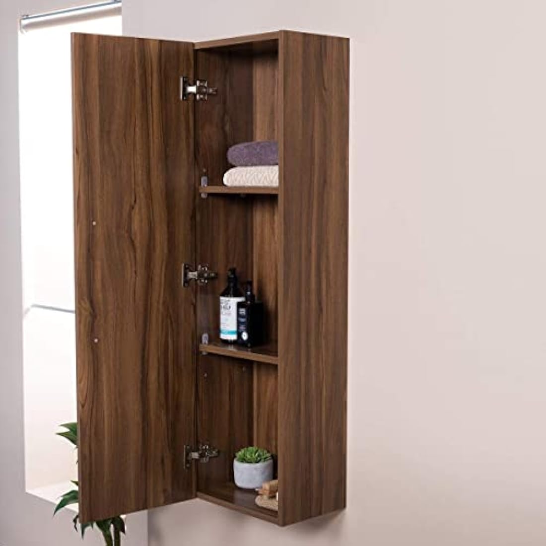 NRG Walnut 1200mm Wall Hung Tall Unit Bathroom Furniture Storage Cabinet Soft Close Door
