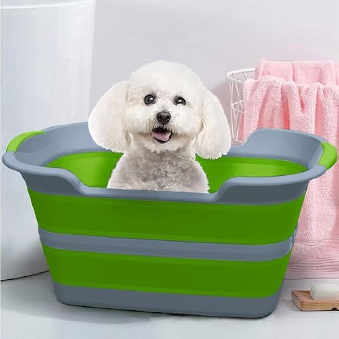 ddLUCK Multi-Functional Collapsible Pet Bathtub with Drainage Hole, Portable Indoor Outdoor Foldable Washing Tub Bathing Tub Small Pets Bathtub for Puppy Small Dogs Cats (Green)