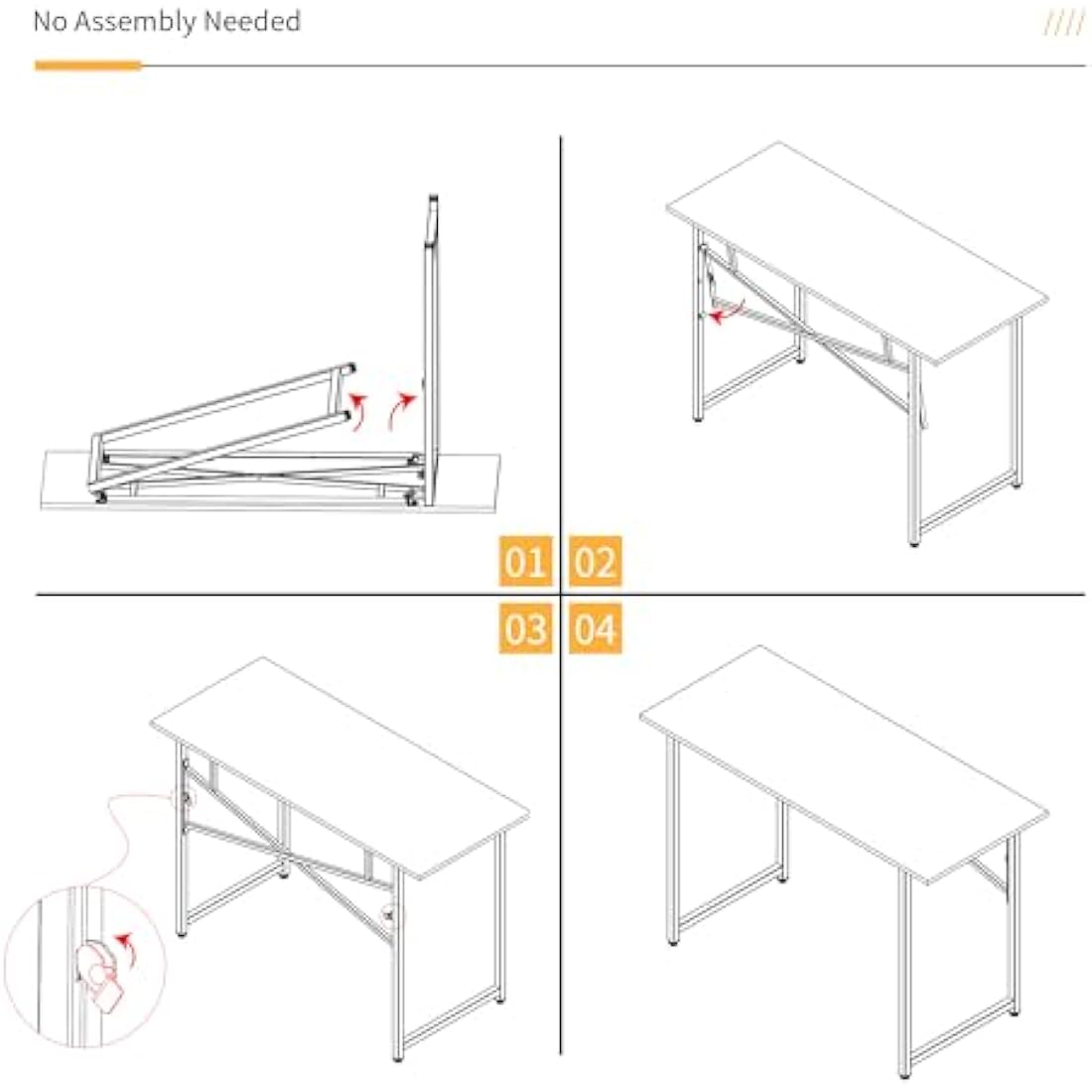 Lutown-Teen 120 cm Folding Desk, Writing Gaming Computer Camping Desk, No Assembly Required Home Office Table, White